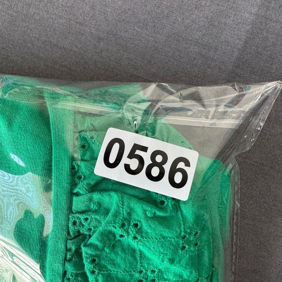 J.Crew Dress Womans XS Green Eyelet Puff Short Sleeve Tiered Midi Casual Summer - Picture 8 of 9